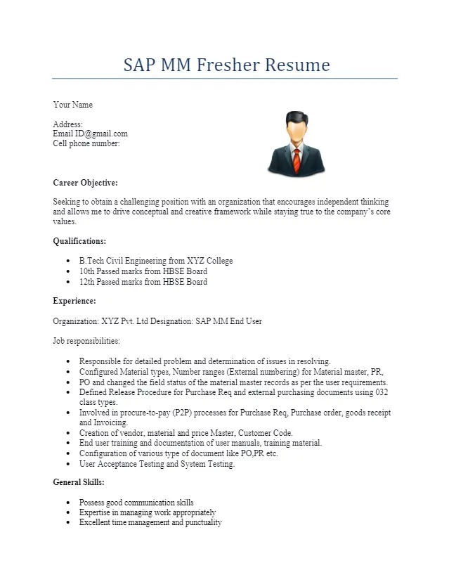 Best SAP MM Fresher Resume Format