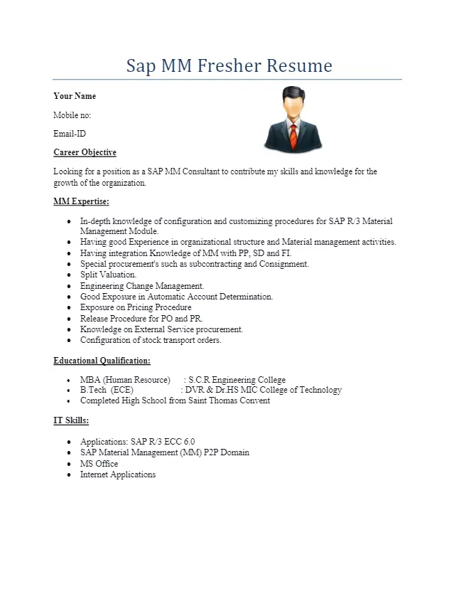 SAP MM Fresher Resume Format