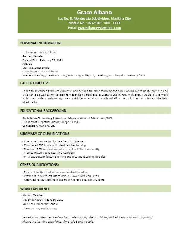 resume format for canadian employers